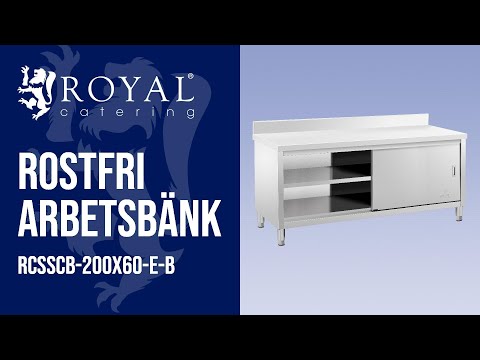 video - Rostfri arbetsbänk - 200 x 60 cm - Skyddskant - 600 kg lastkapacitet