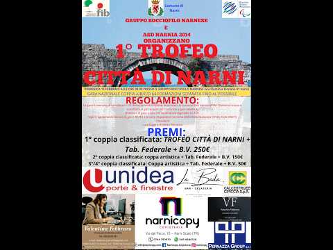 BOCCE 1° TROFEO CITTA' DI NARNI GARA NAZIONALE A COPPIE CAT. A-B-C-D NARNI 15 FEBBRAIO 2026