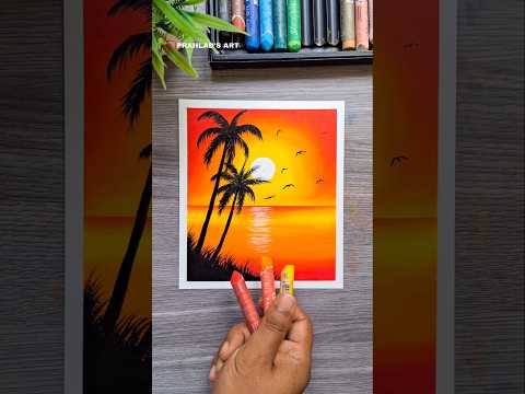 ✨ Easy Sunset Scenery Drawing 🌅 | Oil Pastel Art for Beginners  #art #drawing