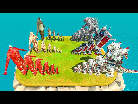 Growing Mechagodzilla x Gundam RX 78 x Kiryu vs Colossal Titan x Titan Beast x Armored Titan - ARBS