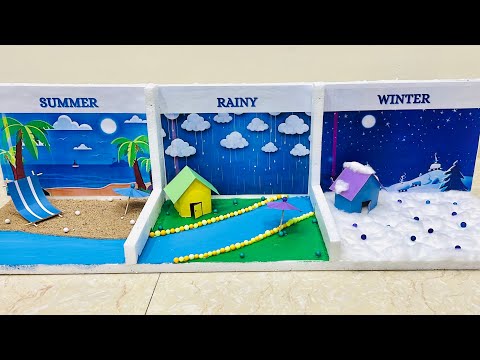 EASY DIY 3D Model of Summer, Rainy and Winter Seasons | School Project 🏫
