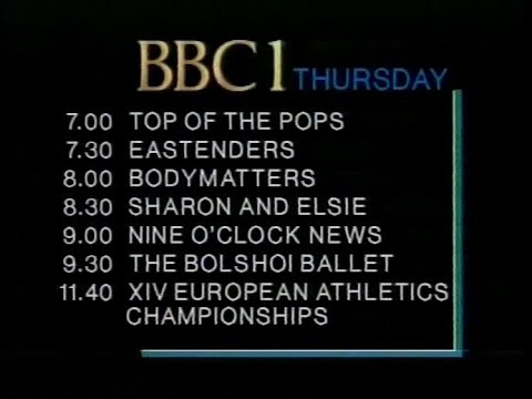 Wednesday 27th August 1986 BBC1 - John Denver - Eastenders - Weather - PIF - Closedown - Rare