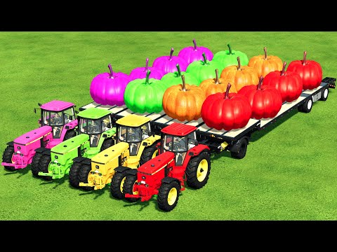 LOAD AND TRANSPORT GIANT PUMPKINS WITH JOHN DEERE TRACTORS - Farming Simulator 22