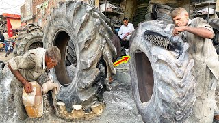 New Technique Repair Big Tractor Tire Patch Using Gypsum-Huge Tractor Tire Repair !!