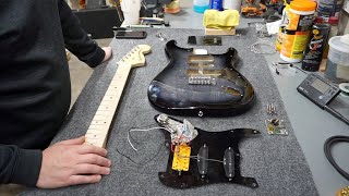 Video thumbnail for Tearing Down and Disassembling a 2021 Squier Affinity Stratocaster Black Burst by Hack's Guitar Hobby