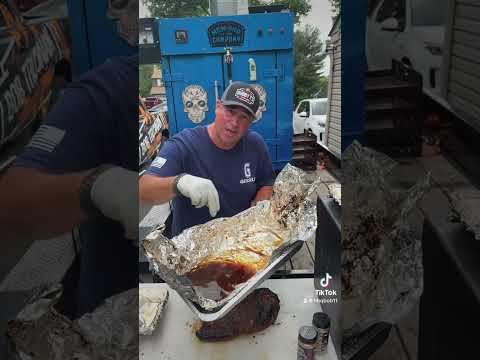 Smoking choice briskets on the M&M BBQ Company wood fired 240 rotisserie smoker. Keep those juices!