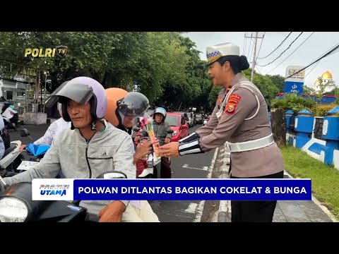 POLWAN DITLANTAS POLDA MALUT BAGIKAN COKELAT DAN BUNGA UNTUK MASYARAKAT