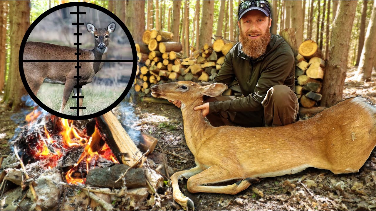 Scope Hunting Wild Deer, Smoke House Meat in Canadian Bush! ASMR (Silent)