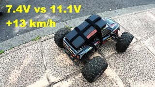 How much speed difference can I get after 7.4V to 11.1V battery upgrade on an RC car? GPS Speed Test