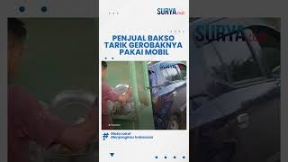 Unik! Seorang Penjual Bakso di Kutai Timur Kaltim Tarik Gerobaknya Pakai Mobil saat Jualan Keliling