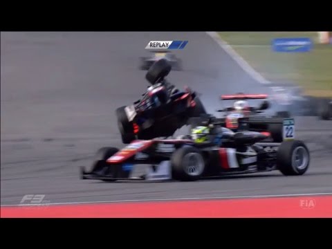 European Formula 3 Championship 2016. Race 1 Hockenheimring. Jake Hughes Crash & Finish