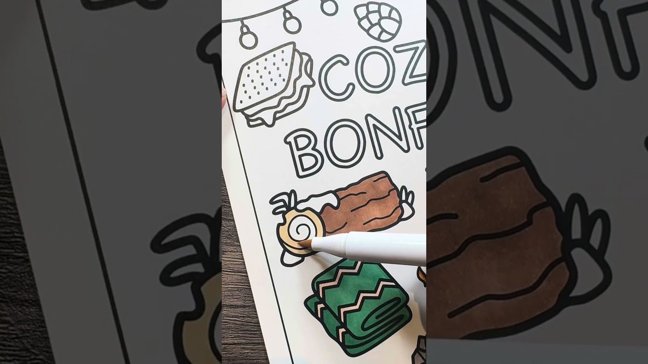 A mossy log | Cozy Bonfire printable coloring page