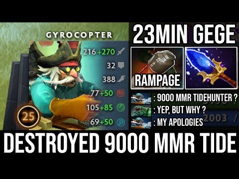 WTF 13min Scepter Gyrocopter Deleted 9000 MMR Tidehunter - Crazy 1Vs5 Rampage in Enemy Base DotA 2