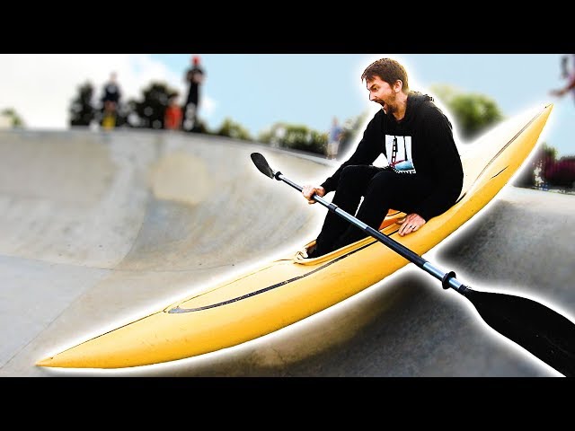 CRAZY KAYAK AT THE SKATEPARK KICKED OUT!?