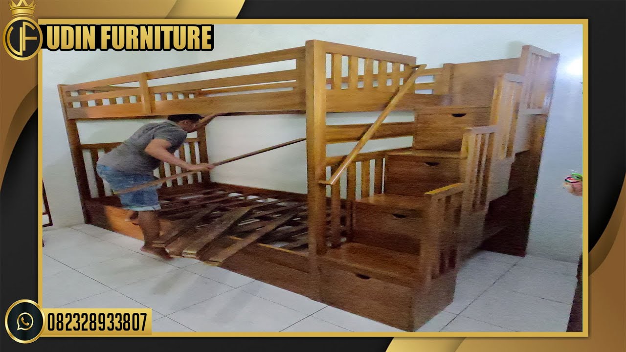 Perakitan Tempat Tidur Tingkat Minimalis Full Kayu jati Furniture Jepara