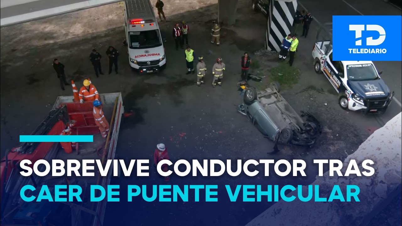Carambola en la Texcoco-Lechería en Ecatepec; auto salió proyectado de puente