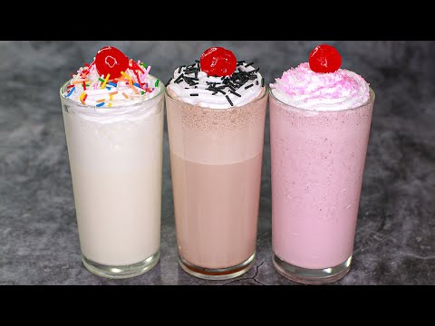 3 Milkshake Recipe | Vanilla Milkshake | Chocolate Milkshake | Strawberry Milkshake | Yummy