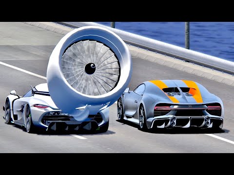 Koenigsegg Jesko with Boeing Turbine Engine vs Bugatti Chiron Super Sport 300 + - Drag Race 20 KM