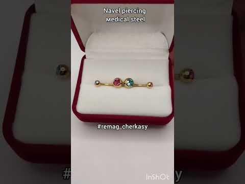 Два пирсинга для пупка "Розовый и голубой цирконы" серьга навела медицинская ювелирная сталь покрытие золото 18К - фото 1 - id-p2829299248