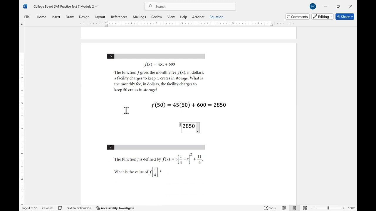 SAT Math Practice Test 7 Module 2 College Board 2025-2026