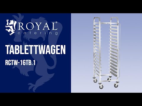 Video - B-Ware Tablettwagen - Edelstahl - 16 Einschübe - für Tabletts: 40 x 60 cm - Längseinschub - 128 kg - 2 Sicherheitsbügel - Royal Catering