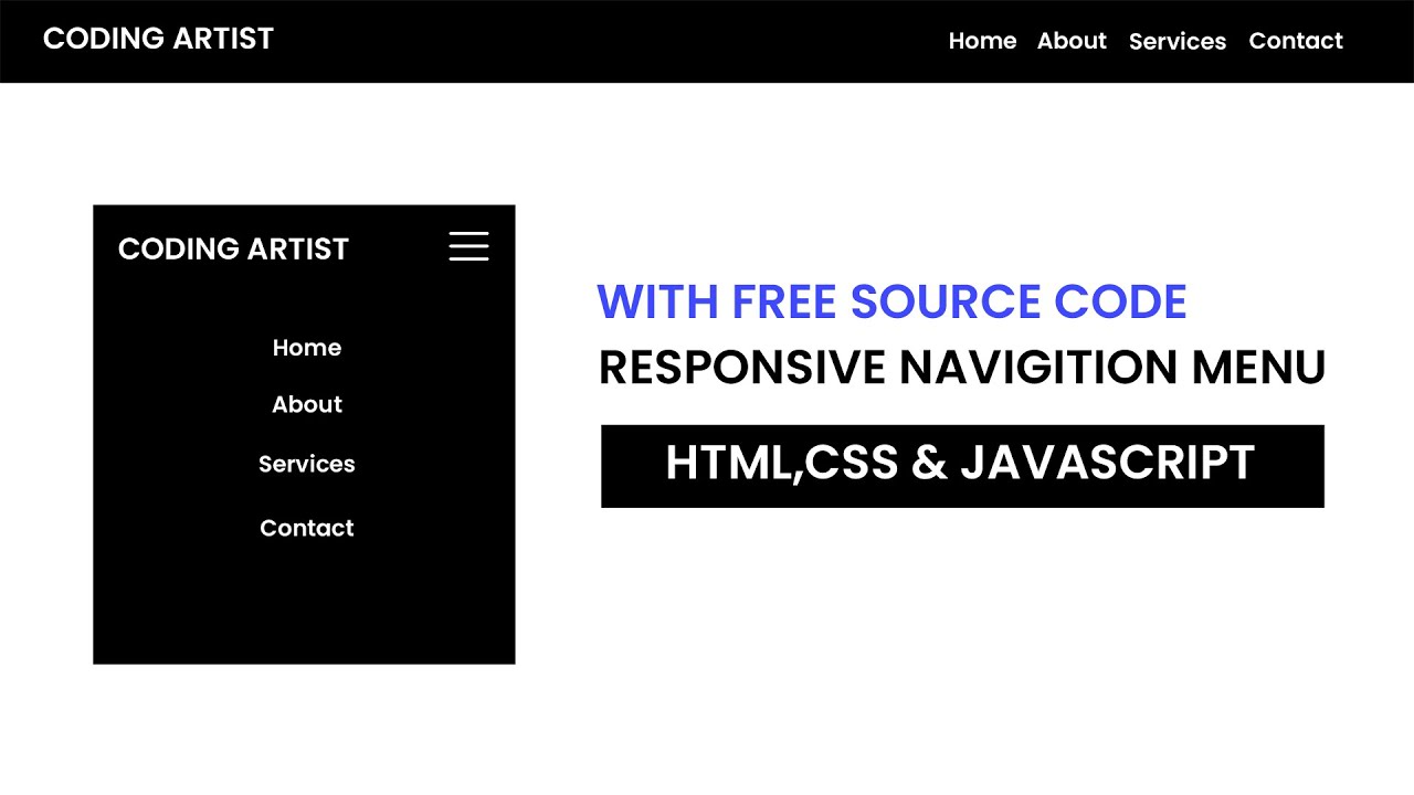 Responsive Navigation Bar | HTML, CSS & Javascript