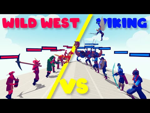 WILD WEST TEAM vs VIKING TEAM with HEALTH BARS | TABS - Totally Accurate Battle Simulator