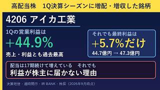 【高配当株】1Q決算シーズンに増配・増収した銘柄を分析｜4206 アイカ工業・予想利回り3.45%