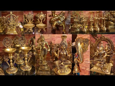 Brass made oil lamp for temple decor in antique finish