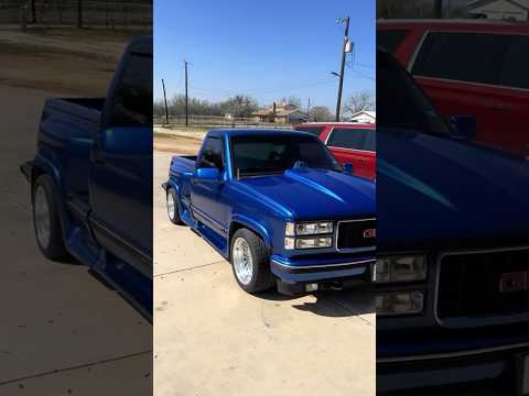 Estilo 90s GMC Sierra Con Cowl Hood \ud83d\udc99 #estilo #90s #gmc #gmcsierra #droppedtrucks #obschevy #obs