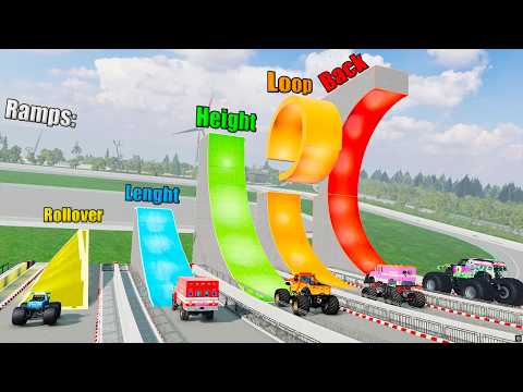 Which MONSTER TRUCK Will be BETTER than the Jumping Ramp? - BeamNG Monster Truck Crashes