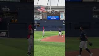 Jumping for joy over this reunion ???? Elly De La Cruz and Junior Caminero caught up pregame!