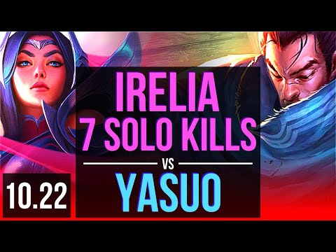 IRELIA vs YASUO (TOP) | 7 solo kills, 1500+ games, 9/2/6, 1.2M mastery | EUW Challenger | v10.22