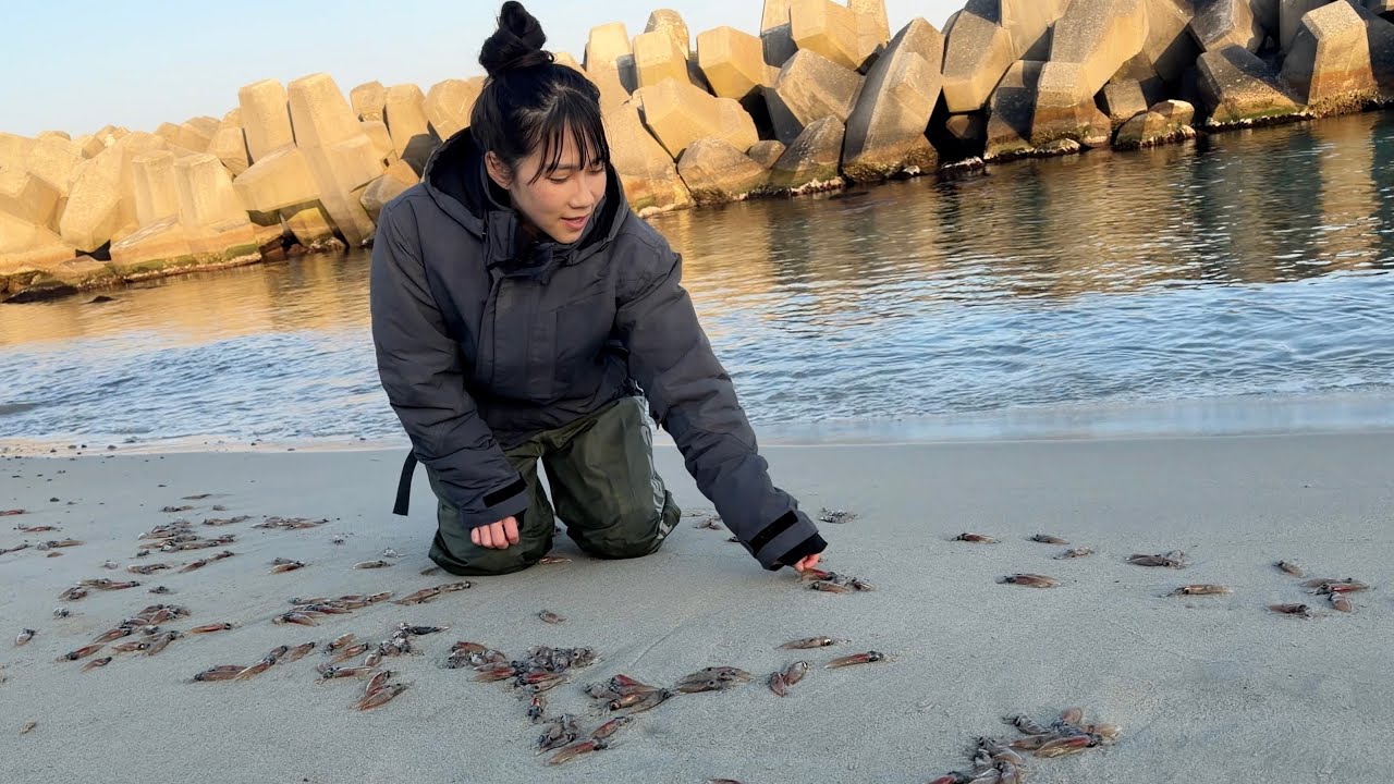 餌代0円!!拾ったホタルイカで釣りしたらヤバいのきた