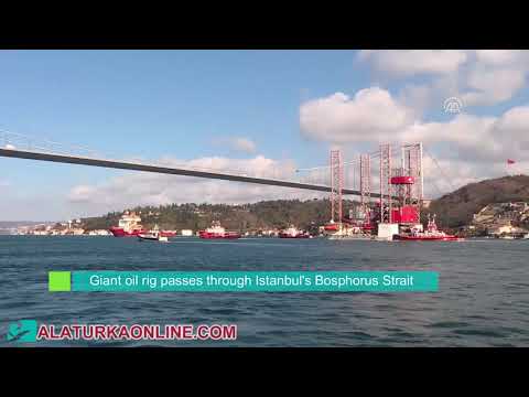 Giant oil rig passes through Istanbul's Bosphorus Strait