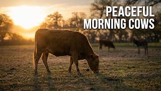 Texas Cows Grazing at Sunrise | Peaceful Morning on the Farm | Spring Farm Sounds