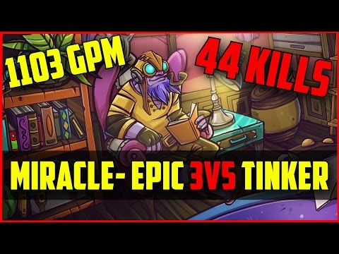 Miracle- Tinker 3v5 1103GPM 44Kills 7600MMR | Ranked Dota 2 gameplay