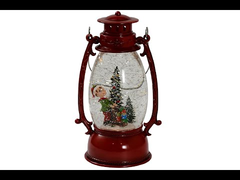 Elf With Gifts On A Sled Hurricane Lantern Christmas Snow Globe