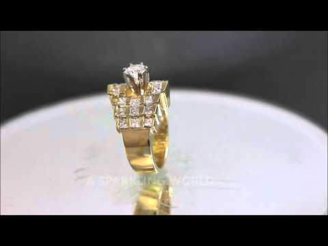 EGL H-VS2 14K Yellow Gold Round and Princess Cut Diamond Engagement Ring 1.50ctw - ASW - 996N