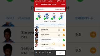 Latest update dd vs rr dream11 team