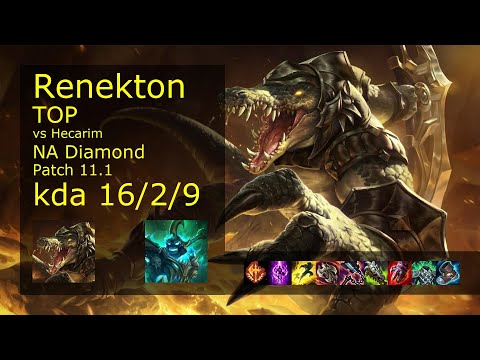 Renekton Top vs Hecarim - NA Diamond 16/2/9 Patch 11.1 Gameplay