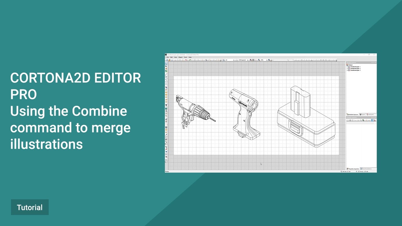 Cortona2D Editor Pro Tutorial. Using the Combine command to merge illustrations
