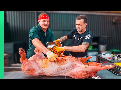 FULL Christmas Meal INSIDE a PIG (including dessert)!! Extreme Pig Turducken!!