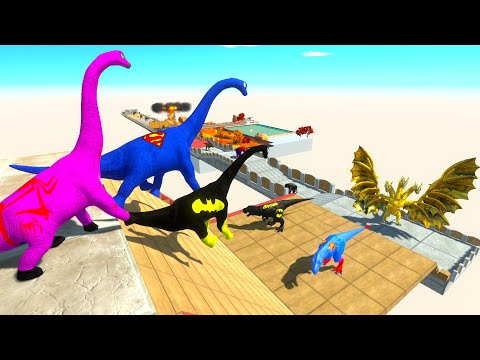 3X BRACHIOSAURUS DEATH FALL PARKOUR - Animal Revolt Battle Simulator