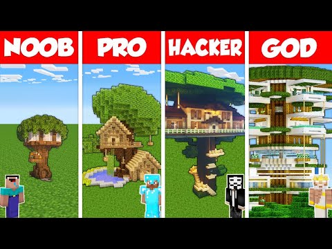 Minecraft Battle: NOOB vs PRO vs HACKER vs GOD: INSIDE TREE HOUSE BASE BUILD CHALLENGE / Animation