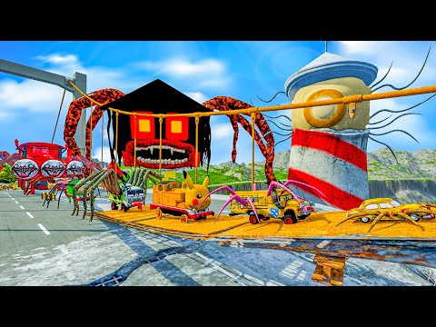 ALL MONSTERS Big & Small Cars vs Broken Bridge with CAR EATER & BUS EATER BeamNG.Drive