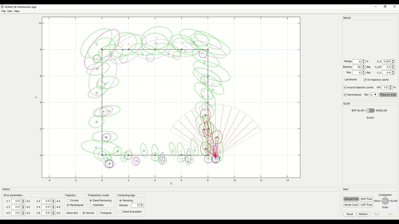 EKF-SLAM Demonstration in MATLAB mapping environments