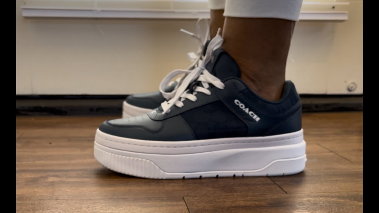 TRY ON Coach Outlet Platform Sneaker In Signature Canvas 9.5 B Denim // Robin Cookie