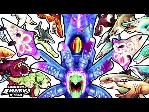 BUZZ + ALL SHARKS vs GIANT SQUID BOSS (HUNGRY SHARK WORLD)