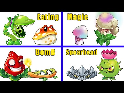 PvZ 2 - 4 Pair Of Plants BOMb x MAGIC x EATING x SPEARHEAD vs 4 Team Zombies!